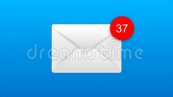 4K动画电子邮件信封与自动计数号码在红圈隐喻收入电子邮件和按摩在蓝色和黑色背板视频的预览图