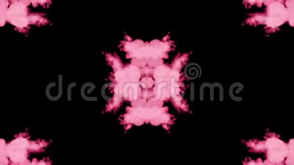 背景如罗夏墨迹测试5荧光的粉红色墨水或烟雾在黑色上缓慢地分离粉色薄荷糖视频的预览图