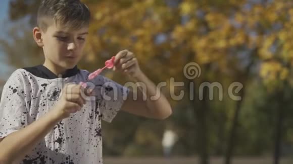 孩子在公园里吹肥皂泡视频的预览图