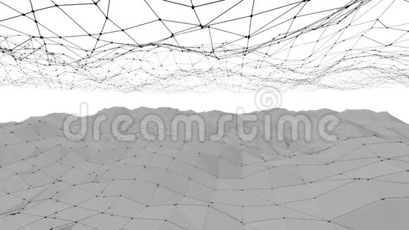 抽象黑白低聚波面作为未来主义网络空间灰色抽象几何振动环境视频的预览图