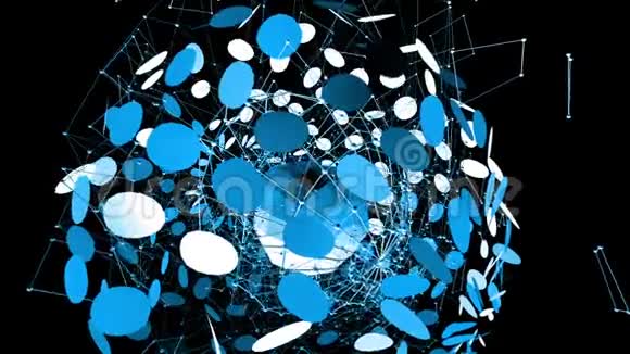 抽象蓝色挥动三维网格或网格的脉动几何物体用作抽象原子结构蓝色几何视频的预览图
