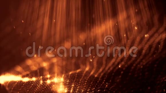 美丽的成分与发光的金色粒子形成波浪状的辉光结构如科幻微世界或纳米视频的预览图