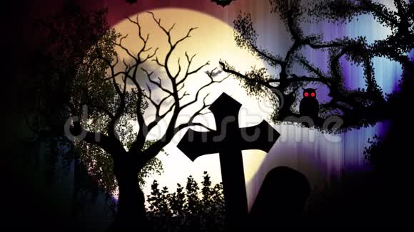 夜间墓地动画视频的预览图