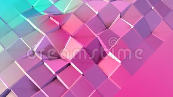 抽象简单的蓝色粉红色低聚三维表面作为数学可视化移动的软低多运动背景视频的预览图