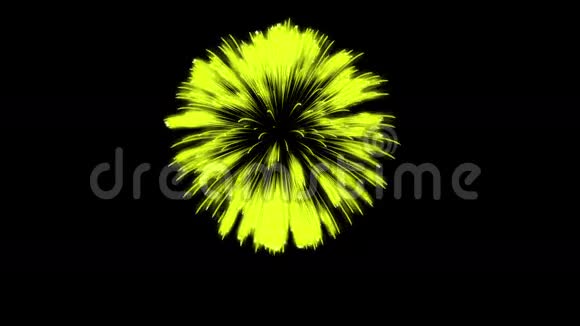 色彩斑斓的单根烟火在夜晚壮观的单一烟花3D渲染黄色版本5视频的预览图