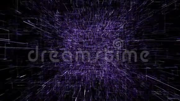 紫色抽象虚拟空间通过数字数据隧道飞行的3幅插图视频的预览图