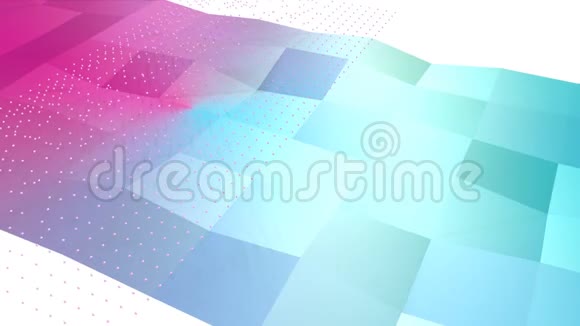 摘要简单的蓝色粉红色低聚三维表面和飞行白色晶体作为流行的环境软几何低聚视频的预览图