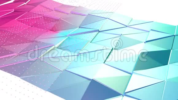 摘要简单的蓝色粉红色低聚三维表面和飞行白色晶体作为有趣的环境软几何视频的预览图