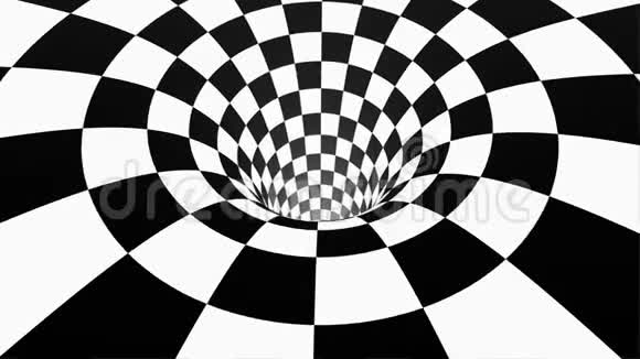 循环动画广场虫洞黑白壁球VJ无限循环棋盘隧道视频的预览图