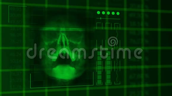 扫描一个人的头骨循环绿色的hud接口医疗设备视频的预览图