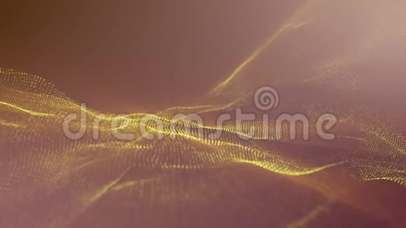 带有橙色辉光的黄色颗粒在米色背景上移动摘要3D渲染视频的预览图