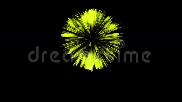 色彩斑斓的单根烟火在夜晚壮观的单一烟花3D渲染黄色版本4视频的预览图