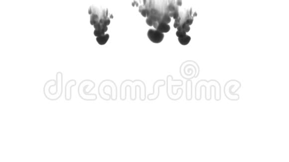 大量的流动乌云或烟雾墨水注入是孤立的白色在缓慢的运动黑滴在水里英奇视频的预览图