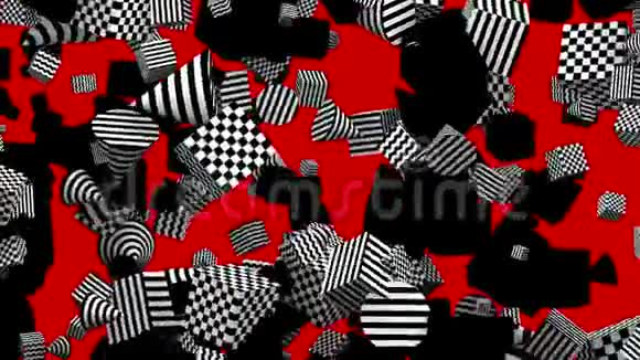 无缝环路黑白几何元素红色背景与阿尔法哑光视频的预览图