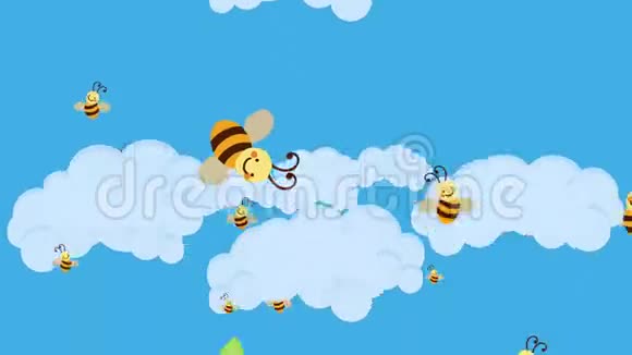 在美丽的一天卡通蜜蜂飞到她的蜂巢视频的预览图