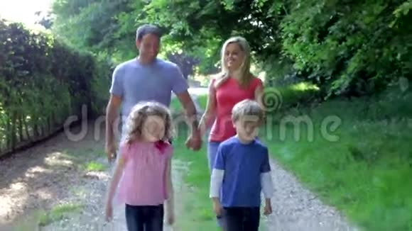 家庭漫步在夏日乡村视频的预览图