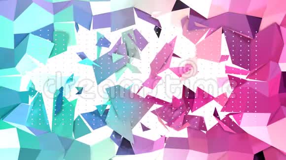摘要简单的蓝色粉红色低聚三维分裂表面和飞行白色晶体作为晶体细胞软几何低聚视频的预览图