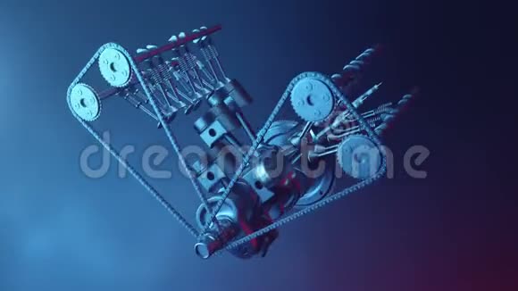 发动机内部运动中的动画活塞凸轮轴链条阀门等机械零件车说明视频的预览图