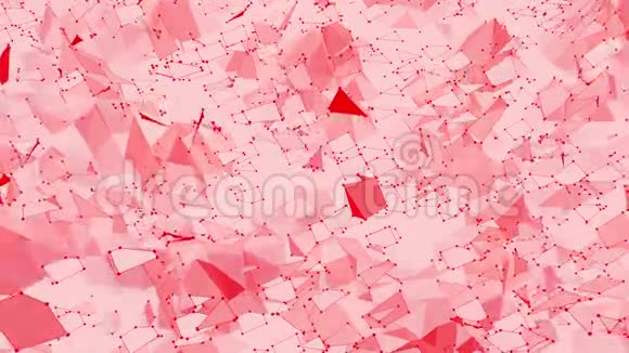 玫瑰或粉红色低聚波动表面作为动画环境红色多边形几何振动环境或脉动视频的预览图