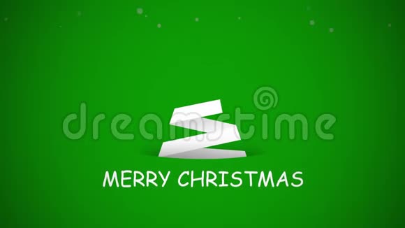 动画特写圣诞快乐文字绿色背景的白色圣诞树视频的预览图