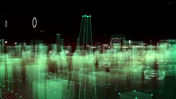 技术数字背景由一个具有数据的未来城市组成循环视频的预览图
