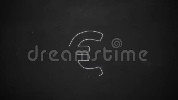 黑板上用白色粉笔显示欧元符号的手绘线条艺术视频的预览图