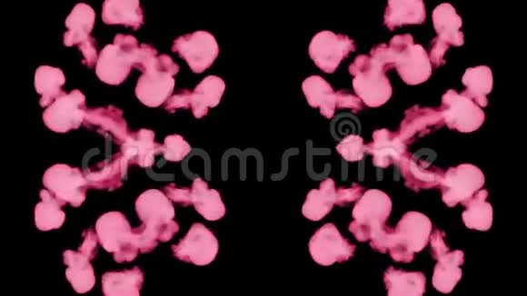 背景如罗夏墨迹测试5荧光的粉红色墨水或烟雾在黑色上缓慢地分离粉红色视频的预览图