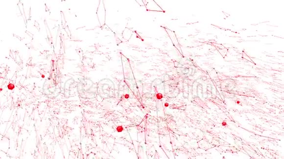 抽象干净的红色挥动三维网格或网格作为清晰的背景红色几何振动环境或脉动数学视频的预览图