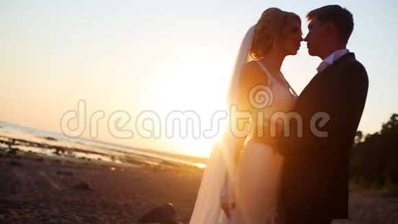新娘和新郎在海滩上视频的预览图