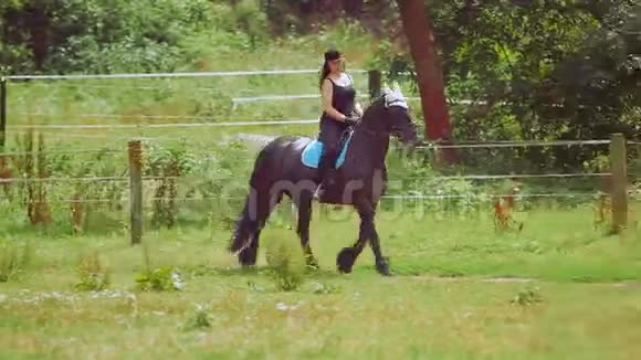 年轻女子在农场骑马视频的预览图