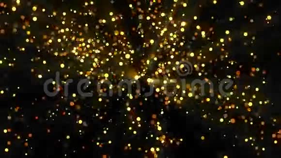 带光射线运动背景的金色上升发光粒子视频的预览图