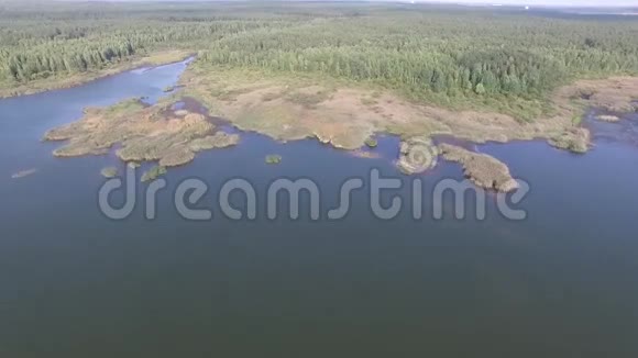 飞过湖面和森林航空测量视频的预览图