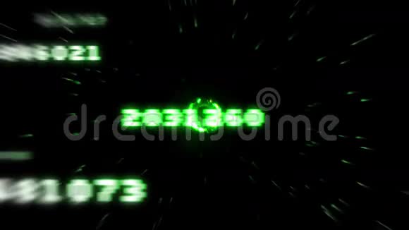 闪光绿灯动画隧道代表经纱区时间旅行空间黑洞或虫洞与数字代码运行视频的预览图