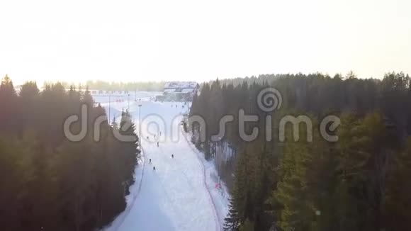 森林鸟瞰滑雪场视频的预览图