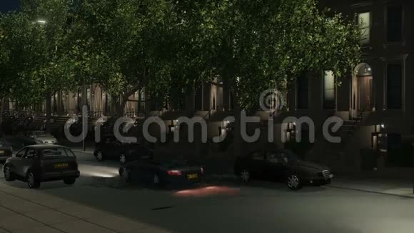 Brownstone大楼和汽车夜间提供4K视频的预览图