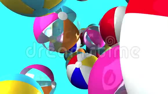 蓝色背景上五颜六色的沙滩球视频的预览图