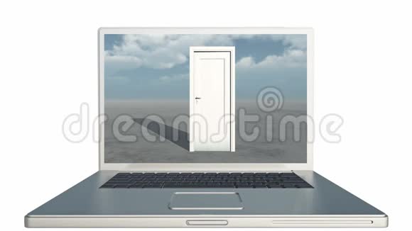 4k笔记本电脑播放的视频开门和时间推移飞云在广阔的平原视频的预览图