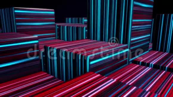 彩色立方体霓虹灯背景LED立方体背景紫外线由线条构成的发光霓虹灯现代视频的预览图