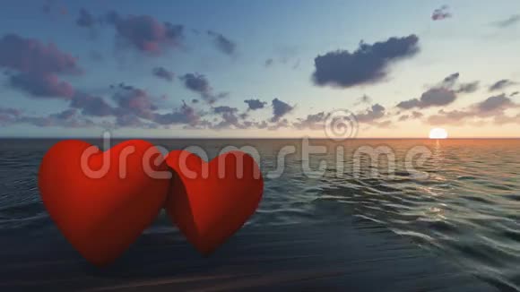 日落时大海里有两颗红心视频的预览图