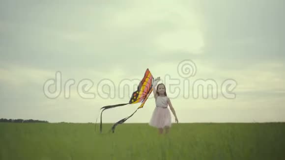 女孩带着风筝到处跑自由概念视频的预览图