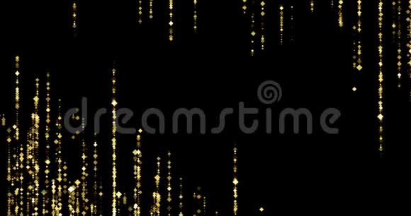 金色闪闪发光的菱形颗粒在黑色背景金色金色的圣诞节和快乐的新事物上下流动的星星视频的预览图