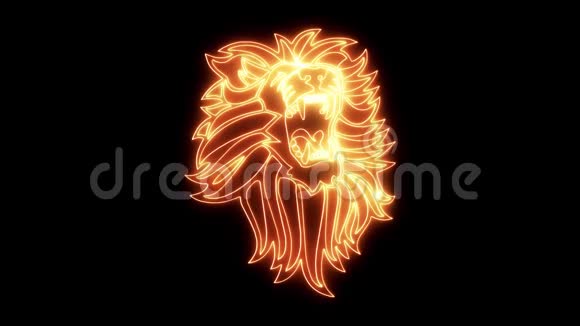 橙色霓虹灯狮子咆哮动画标志循环图形元素v1视频的预览图