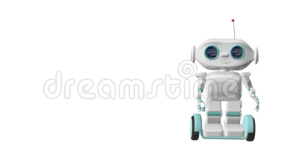 3D动画机器人在滑板车和蓝屏和阿尔法频道视频的预览图
