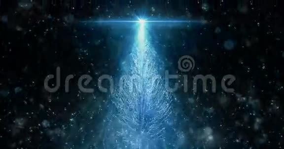 动画蓝色圣诞松树之星背景无缝环4k分辨率视频的预览图