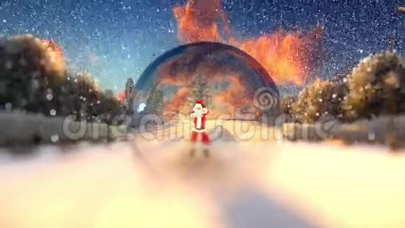 圣诞老人在玻璃球上跳舞下雪视频的预览图