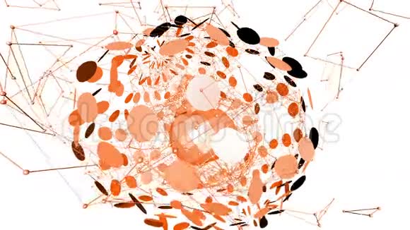 抽象橙色挥动三维网格或网格的脉动几何物体用作抽象的未来主义环境橙色视频的预览图