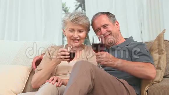 一对成熟的夫妇喝一杯红酒视频的预览图