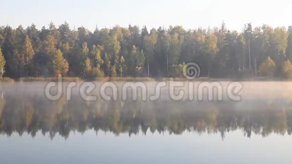 美丽的秋天雾蒙蒙的湖面视频的预览图