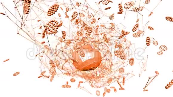 抽象橙色挥动三维网格或网格的脉动几何物体用作抽象电子游戏橙色视频的预览图