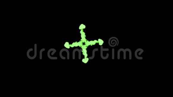 荧光亮绿色滴在水成形圆这是3d渲染镜头的慢动作墨水背景视频的预览图